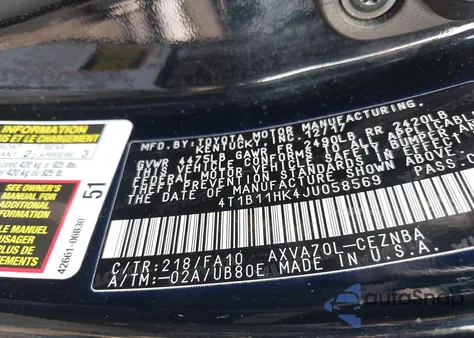 2018 Toyota Camry Le z USA, uszkodzony, nr VIN 4T1B11HK4JU058569